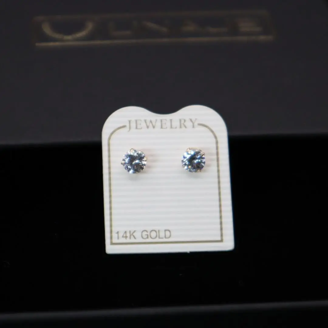 14K Round Clear Stud Earrings 5mm
