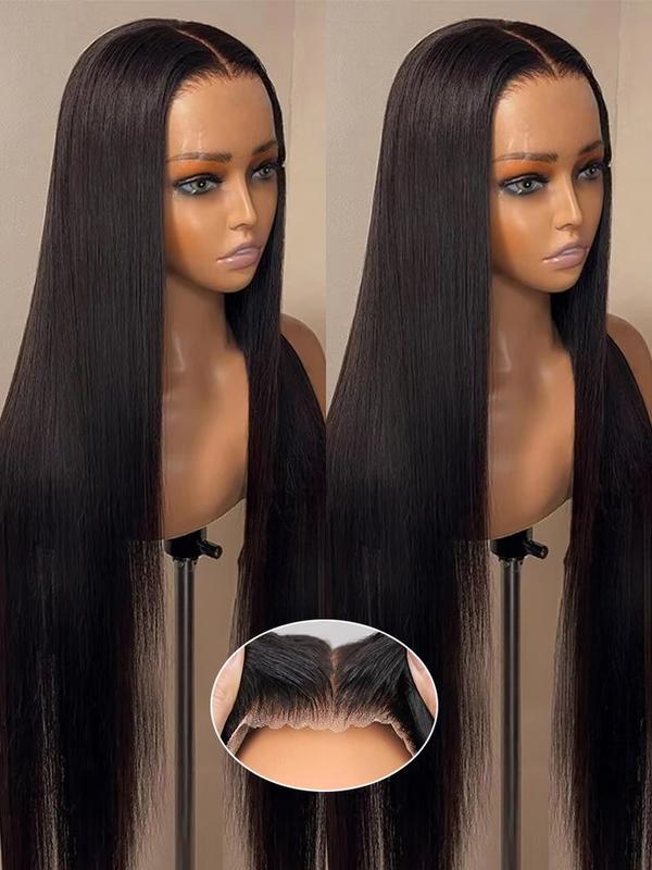 BLING HAIR Women's 180 Density Glueless Brazilian Virgin Remy Straight Human Hair Lace Part Wig, 6x4 & 5x5 Lace Closure Wigs for Black Women, Dye-Bleach Ready