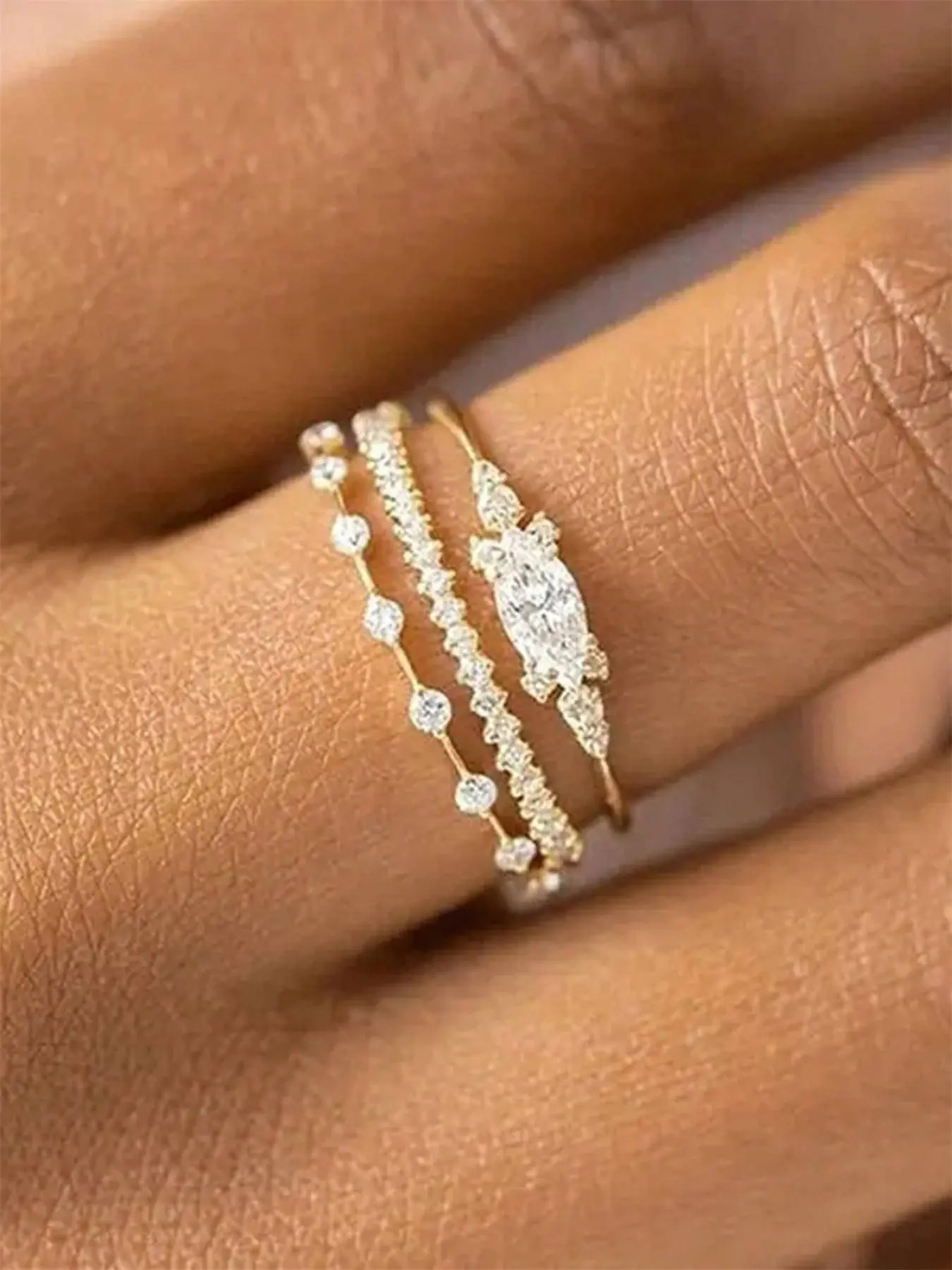 3 Pcs/Set Elegant Cubic Zirconia Stackable Rings Set For Women For Wedding Party Engagement Anniversary Jewelry Valentine's Day Gift Cz Bling