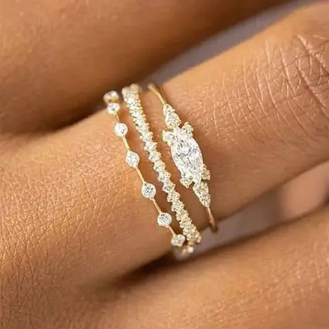 3 Pcs/Set Elegant Cubic Zirconia Stackable Rings Set For Women For Wedding Party Engagement Anniversary Daily Party Jewelry Valentine's Day Gift Cz Bling
