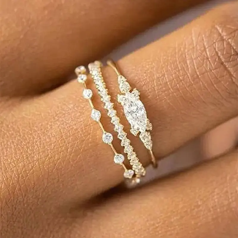 3 Pcs/Set Elegant Cubic Zirconia Stackable Rings Set For Women For Wedding Party Engagement Anniversary Daily Party Jewelry Valentine's Day Gift Cz Bling