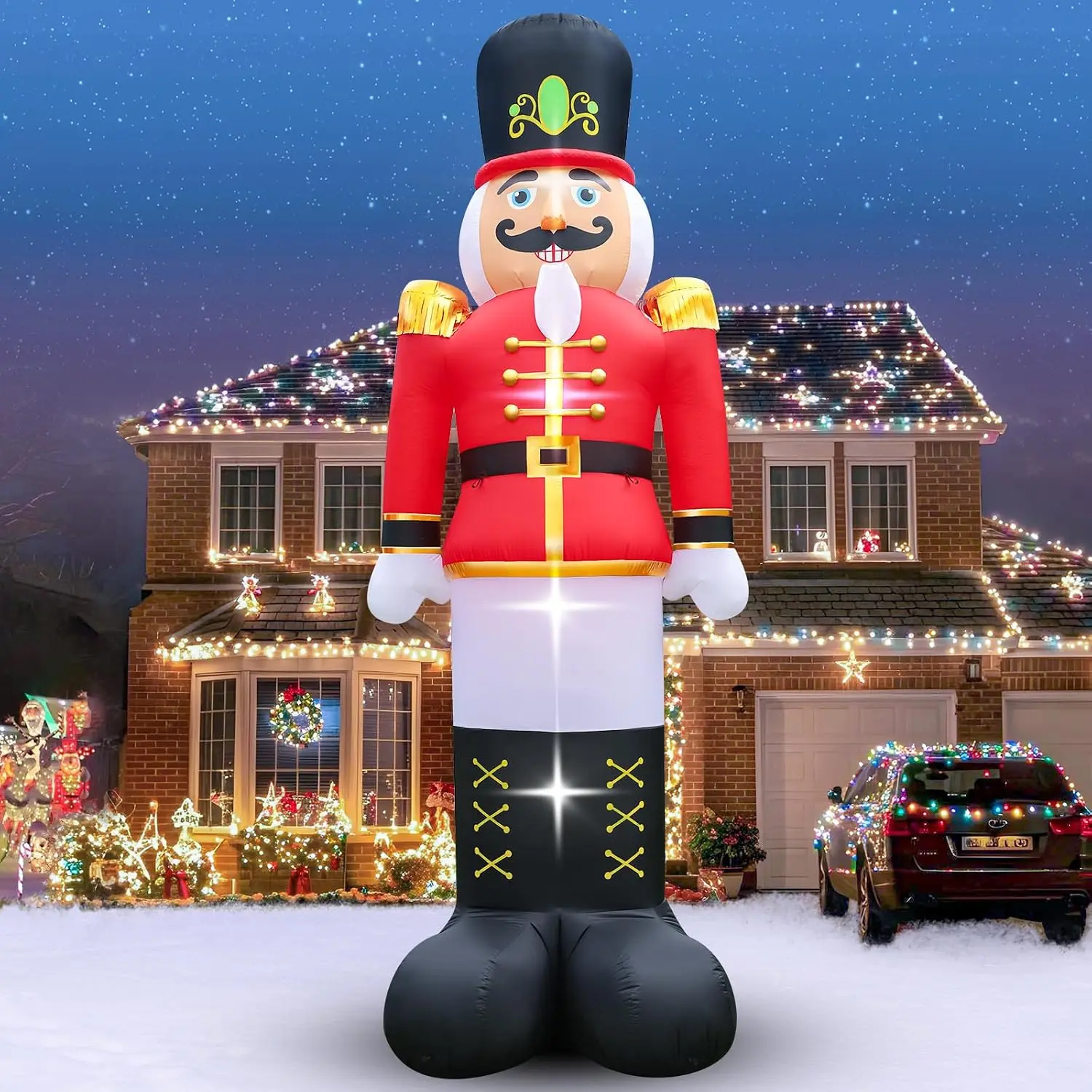 12 FT Christmas Inflatable Nutcracker Soldier Outdoor Yard Decoration, Blow up Soldier Built-in Bright LED Light, Giant Nutcracker Festival Decor for Outside Lawn Garden Patio Indoor Home Porch Party