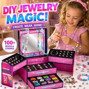 DIY Jewelry Making Kit Craft Set for Girls Boho Style Beaded Charm Bracelet Necklace Making Kit Princess Fun Jewelry Box with Portable Storage Box Ideal for Ages 3+ Birthday Christmas Gift