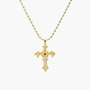 en route Gold Aphrodite’s Song Necklace, Statement Cross Pendant with Goddess-Inspired Design, Perfect for Layered Styling & Coordinated Sets