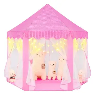 Princess Tent for Girls with Star Lights – Pink Castle Play Tent for Toddlers & Kids Ages 4-7, Indoor Kids Playhouse Toy Tent, 55 x 53 Inch