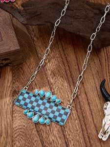 Vintage Western Geometric Turquoise Necklace, Bohemian Leopard Print Pendant, Fashionable Cowgirl Charm, Perfect Gift for Women