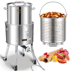 ARC 64QT Seafood Boiling Kit Set, 200,000BTU Stainless Steel Propane Burner And Crawfish Boil Pot With Strainer, Wheeled Legs and 360°Windscreen For Outdoors Cooking and Steaming, Large Turkey Fryer Pot