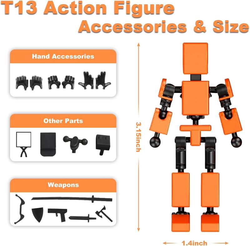 4PCS Mini Titan T-13 Action Figures Set Assembly Completed Luck Dummy Robot 13 Action Figure Toys for Boys Stick Figures with Multi Joints Movable Fidget Gifts for Kids