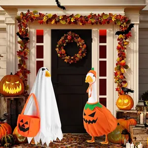 2 Pcs Set Halloween porch costume lawn porch goose ghost pumpkin costume outdoor yard lawn art decoration suitable for 23" porch goose