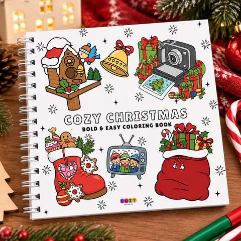 Cozy Christmas coloring Book Spiral Bound Hard Cover