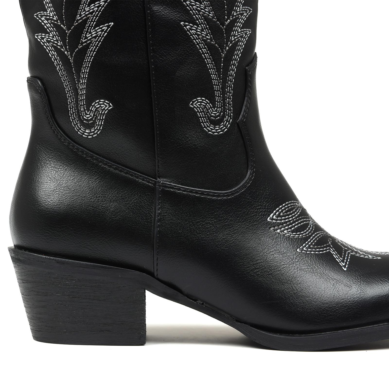 CYNLLIO Womens  Knee High Cowboy Country  Boots Snip Toe Chunky Block Heels Pull On Comfy Classic Embroided Side Zipper Fashionable Outing Walking Party Casual Riding Club Spring Wide Calf Western Fashion Boots