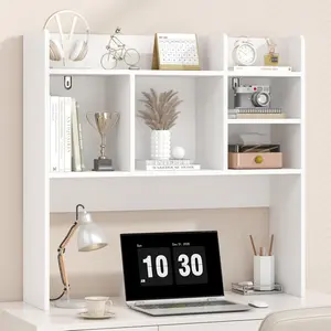 Desk Hutch with 6 Shelves, Desktop Bookshelf Organizer & Hutch Top for Desk, Over Desk Storage Shelf for Office, Home, Dorm | Space-Saving Design (White)
