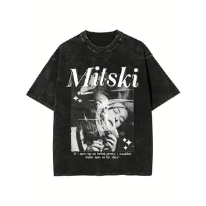 ToolHeaven Mitski Men's Retro Pattern T-Shirt-Black Cotton Loose Version T-Shirt With Geometric Pattern And "I Want You To Be My Home" Sentence, Short-Sleeved Round Neck Casual Shirt, Suitable For Casual Wear.