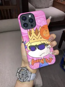 Rugrats iPhone 11-16 Accessory Bundle: Ultra-Thin Blade Glass Screen Protector & Retro Cute Cartoon Polycarbonate Rubber Casing with Custom Shockproof Protection, Accessories