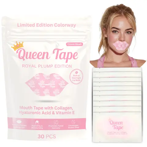 Queen Tape - Hydrating & Moisturizing Mouth Tape For Sleep - Crown Blush - Limited Color Way - Royal Plump Edition - Lip Plumping - Mouth tape with Collagen Hyaluronic Acid & Vitamin E - Built in Lip Mask - Royal Lips - One Month Supply