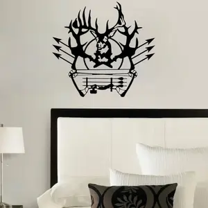 Metal Bow With Deer And Arrows Wall Hanging Decor, 22” x 22", Black