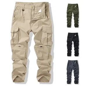 Men's Khaki Ripstop Tactical Cargo Pants, Multi Flap Side & Knee Pockets Button Zipper Fly Straight Leg Water Resistant Outdoor Workwear Trousers, Loose Fit Casual Streetwear Bottoms For Hiking Daily Fashion Outfits # SummerWins