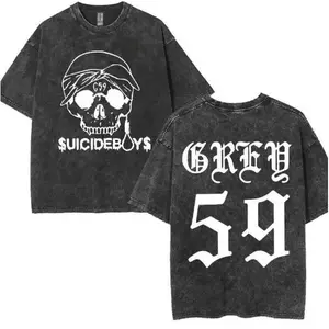 Grey 59 Skull Vintage Washed Oversized T-Shirt |   Gothic Hip Hop Streetwear Tee Graphic tee women summer clothes