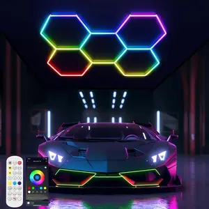 DIY 25 Pack Remote Hexagon Lights,RGB Garage LED Panel Light,358 Modes,IP54,LED Ceiling Lights for Garage, Barber, Home Theater, Party, Gaming