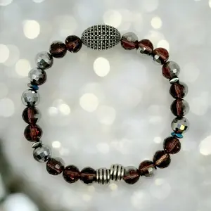 Faceted Brown/Silver Faceted Disco wired bracelet 7.5"7.75"