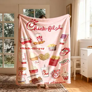 Chick-Fil-A Theme Flannel Blanket, Large Size, Soft Lightweight Warm, Perfect for Bed Sofa Office Camping Travel, Christmas Winter Gift