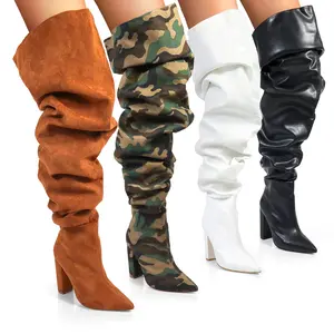 Over The Knee Wide Calf Slouchy Chunky Heel Boots – Snug Toe Fit