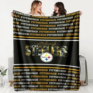 "pittsburgh Steelers" Printed Flannel Blanket, Letter Print Blanket, Comfortable Warm Durable, Ideal for Sofa Office Bed Camping Travel, Perfect Holiday Gift