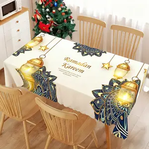 1PC Muslim Ramadan Tablecloth Washable, Table Cover Picnic Dining Table Perfect for Picnics, Camping, Weddings, Birthday Parties, Christmas Restaurants, and Buffets - Protect Your Tabletop with Vintage Style Table Cloth Home Decoration