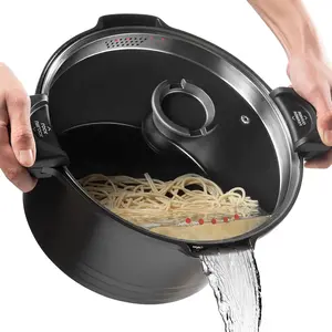 8.5qt Pasta Pot with Strainer Lid, Cast  Stockpot Multipot, Nonstick Ceramic Coating make Cleanup easy with Tempered Glass Lid, Dishwasher Safe, Induction, Black