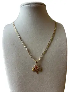 Figaruchi 14k Gold Necklace with Three-Tone Flower Charm 18" Femenino Modern Design 2.8mm Width Solid Gold Elegance