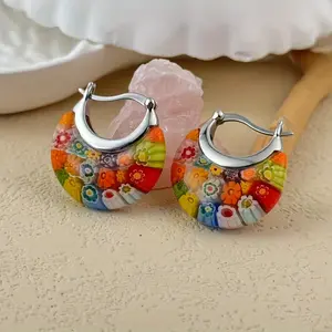 Women's Boho-Inspired Glass Dangle Earrings - Vibrant Floral & Bead Design, 316 Stainless Steel Hooks, All-Season Essentials |   Durable 304L Stainless Steel |   Perfect for Daily Wear or Gifts