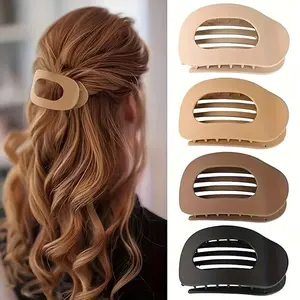 Solid Color Hair Clip, 4pcs Oval Acrylic Hair Clips Set for Women, No Trace Flat Large Hair Clip, Elegant Minimalist Frosted Solid Color Hair Clips for Daily Wear,ldeal Gifts for Her