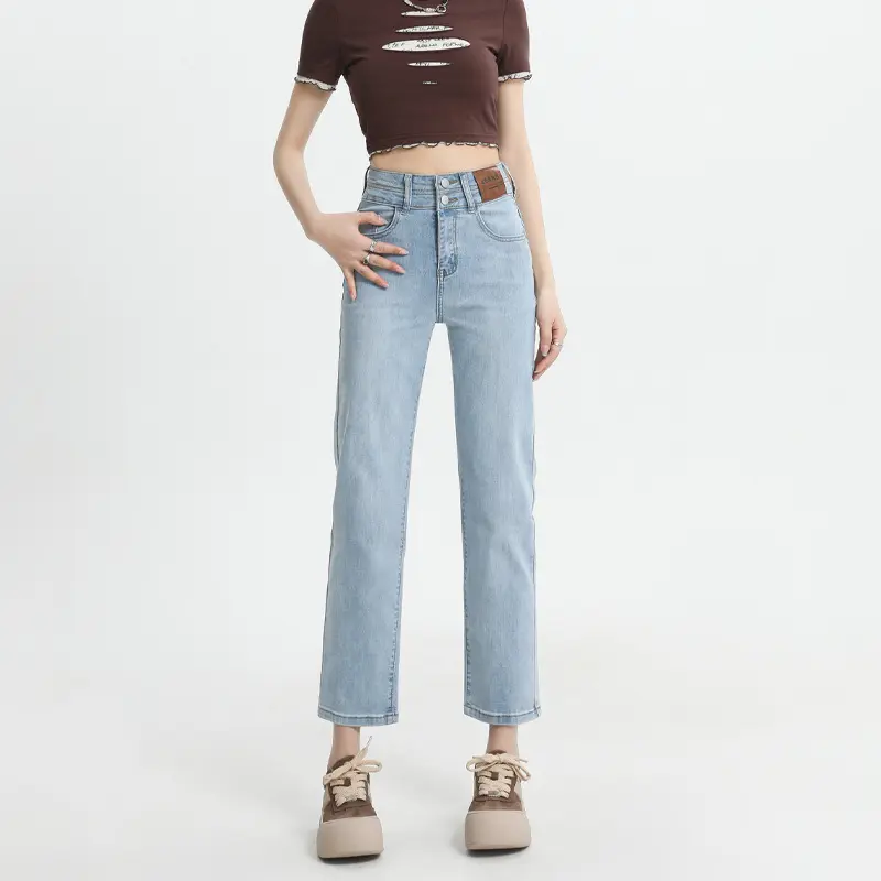 Vintage Hong Kong Style Petite Straight Leg Cigarette Pants Jeans for Women Spring Summer 2025 New High Waist Slimming Cropped Pants