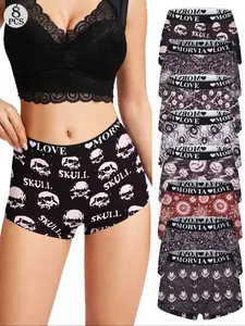 8-Pack Women's Gothic Full-Print Underwear Set, Soft Comfortable Skin-Friendly Briefs, Elastic Waistband, All Seasons Wear, Womenswear