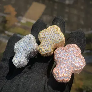 【PANG Jewelry】New Cross Cube Zircon Ring in Golden  Silver Rose Golden  Hip Hop Trendy Couple Accessory Fashionable Cross Ring for Men Women