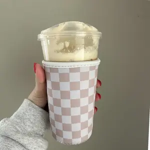 Tan Checkered Drink Sleeve