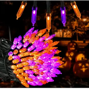 Halloween Decorative Light String (Orange and Purple Mix), 33ft 100LEDs, 8 Modes Adjustable, Outdoor Waterproof, Suitable for Outdoor, Patio, Home Party Decoration, Halloween Ambient Lights Scary Set