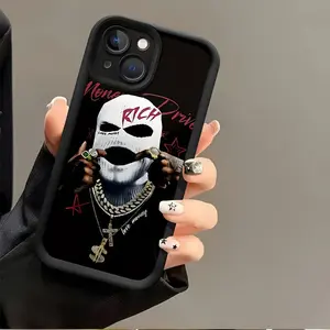 Phone case: Masked Figure with "Rich" and Jewelry Pattern: Hot - selling creative patterns, new groove stepped mobile phone case, fun, simple and fashionable personality trend for men and women suitable for iPhone mobile phone case