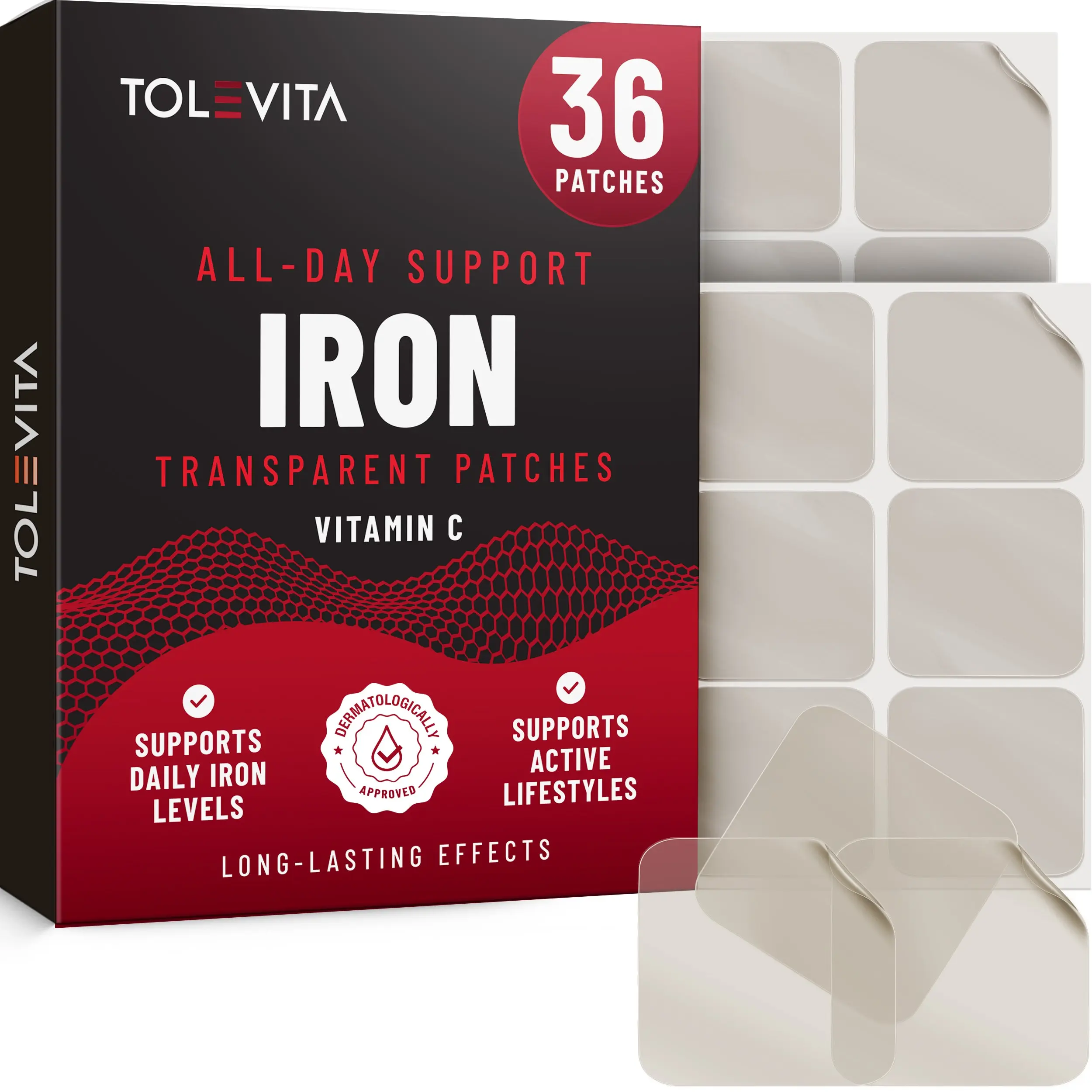 Iron Patches with Vitamin C – 36 Transparent Patches for Energy, Focus & Body Support