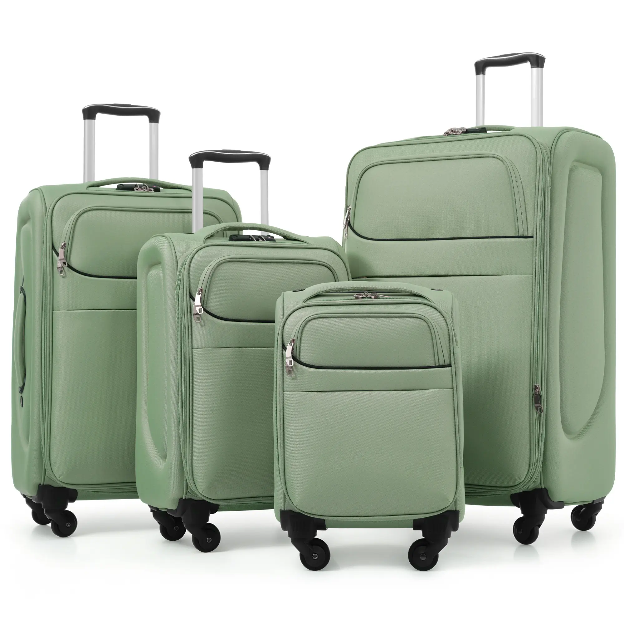 4-Piece Softside Luggage Set, Expandable Spinner Suitcases with Ergonomic Handles and Anti-Theft TSA Locks, 18-30 Inch Set for Family Travel, Green, Anti-Theft Luggage Sets, Ergonomic Handles Luggage Sets