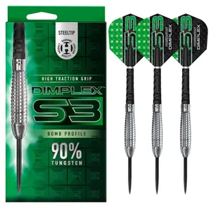 Harrows Dimplex S3 Darts - Steel Tip Darts - 90% Tungsten - 21g Bomb