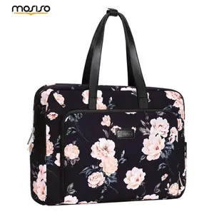 MOSISO Floral Laptop Tote Bag for Women 15–15.6 Inch, Cute Camellia Work Bag, Large Capacity Travel Office Handbag with Multi Pockets, Fits MacBook Air/Pro, Stylish Shoulder Bag Black
