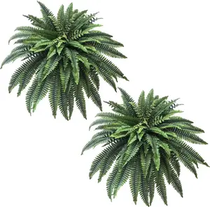 2-Pack Large Artificial Boston Fern Plants, Faux Hanging Greenery, Realistic Plastic Ferns for Indoor Outdoor Home Office Garden Farmhouse Wall Decor