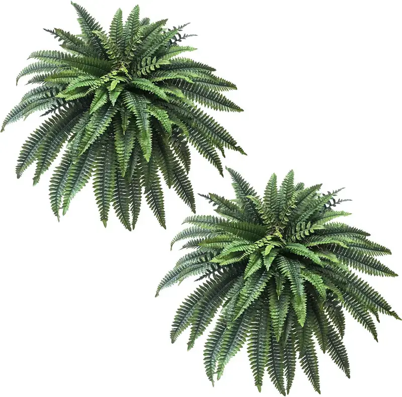 2-Pack Large Artificial Boston Fern Plants, Faux Hanging Greenery, Realistic Plastic Ferns for Indoor Outdoor Home Office Garden Farmhouse Wall Decor