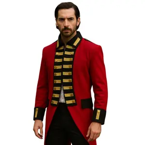 1789 Royal British Redcoat Tailcoat Men's Lancer Officer Jacket Premium Wool Red with Black Gold Details Front Gold Buttons Custom Made for Reenactments Cosplay