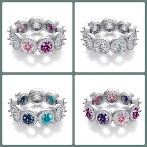 【#416 Popular Eternity Band】5ct Round Halo Eternity Band vvs Synthetic Moissanite Rings in 925 Sterling Silver