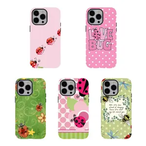 Love Bug & Insect Print Phone Cases,Whimsical ladybug Aesthetic Dual-Layer design durable phone Cover,for iPhone 17 16 15 14 13 12 11 8 7 for Samsung Series,Shockproof Protective hard Cover,perfect gift for her