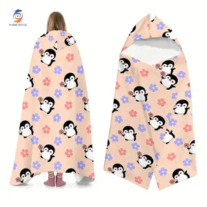 1pc gorgeous and cute floral penguin hooded blanket, wearable blanket, wrapping blanket, warm, soft and comfortable, available in multiple sizes, is a must-have for reading, nap, office, cold weather, and the best gift choice for gifts