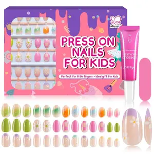 78 Pcs Press on Nails for Kids, 3 Pack Kid Fake Nail Kit Cute Press on Nails, Stick On Nails Stuff for Girls 8-12 Years with Nail Glue, Colorful Flower