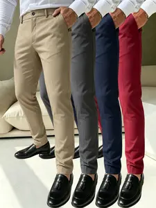 4-pack men’s business casual dress pants, slightly stretchy fabric, slim fit that flatters the figure, half elastic waistband, summervibes